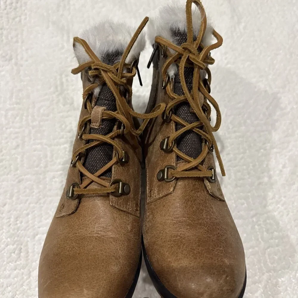 NEW  Sperry Luca Peak Tan brown suede leather fur lined wedge hiking boot Sz 5.5